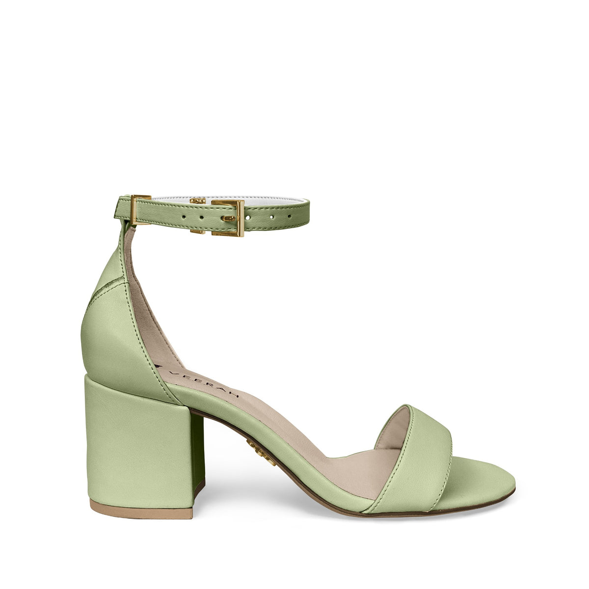 Vegan block heel sandals in sage green bamboo leather Dian